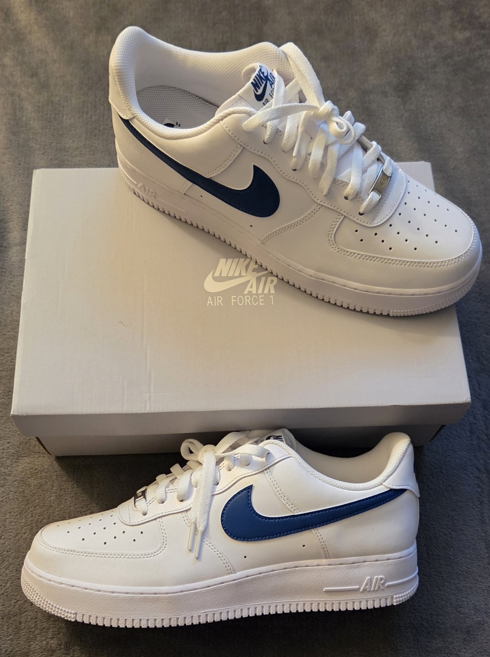 Nike Mens Air Force 1'07 Low - White with Blue Swoosh J 4146 123 - Picture 3 of 9